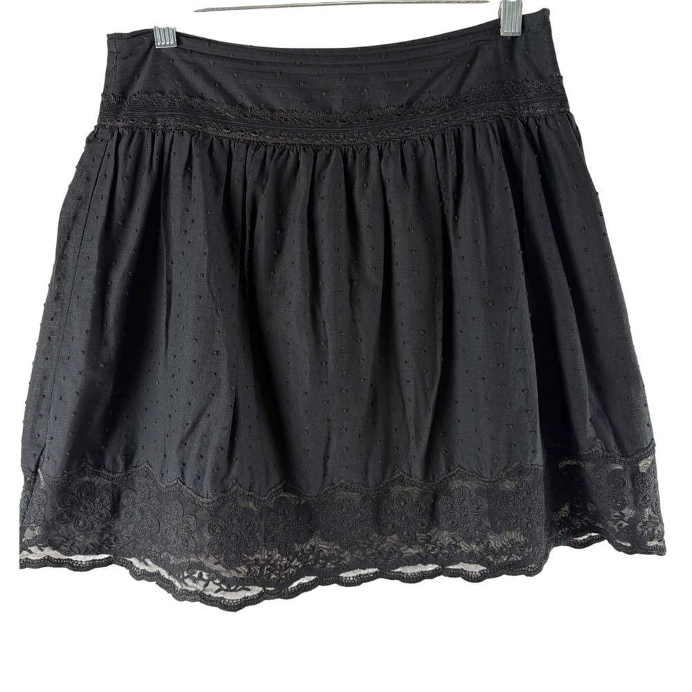 VTG Joe Benbasset Black Mini Skirt 5 Swiss Dot Lace Trim Boho Goth Y2K Grunge